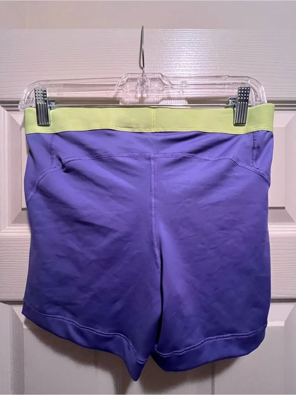 Nike Pro Women's Purple Training Shorts Dri-Fit with Lime Waistband Size L